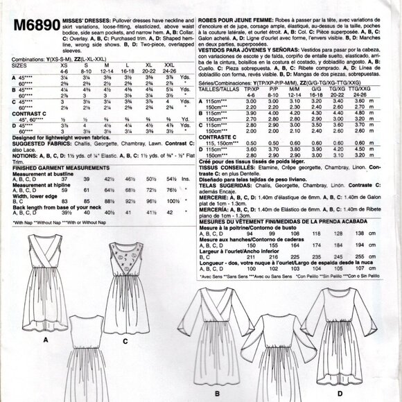 McCall's M6890 Easy Pullover Dresses Sizes LG, XLG, XXL - Picture 2 of 2